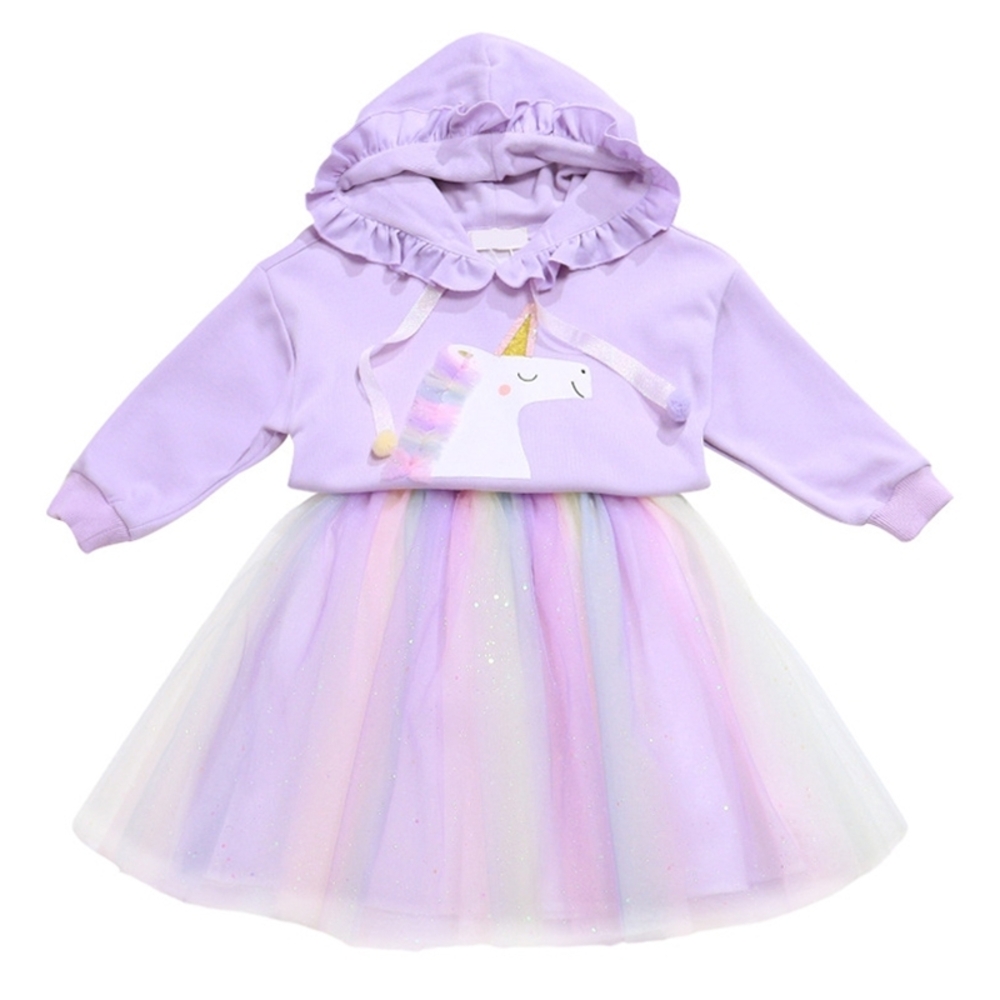 Lola + The Boys Purple Unicorn Hoodie And Skirt Set